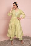 Buy_Ruh Clothing_Green Chanderi Jacket Open Slip Round Chikankari Anarkali Set _at_Aza_Fashions