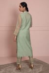 Shop_Ruh Clothing_Green Chanderi Leaf Neck Chikankari Kurta And Pant Set _at_Aza_Fashions