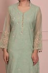 Ruh Clothing_Green Chanderi Leaf Neck Chikankari Kurta And Pant Set _Online_at_Aza_Fashions