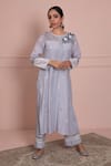 Buy_Ruh Clothing_Blue Cotton Silk Mulmul Round Chikankari Kurta And Pant Set _at_Aza_Fashions