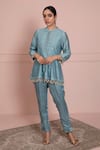 Buy_Ruh Clothing_Blue Chanderi Mandarin Collar Chikankari Peplum Top Set _at_Aza_Fashions