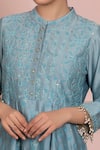 Ruh Clothing_Blue Chanderi Mandarin Collar Chikankari Peplum Top Set _Online_at_Aza_Fashions