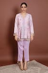 Buy_Ruh Clothing_Pink Cotton Silk Mulmul V Neck Chikankari Chanderi Peplum Top Set _at_Aza_Fashions