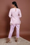 Shop_Ruh Clothing_Pink Cotton Silk Mulmul V Neck Chikankari Chanderi Peplum Top Set _at_Aza_Fashions