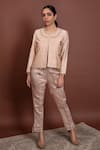 Buy_Ruh Clothing_Beige Chanderi Round Chikankari Jacket And Pant Set _at_Aza_Fashions