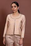 Ruh Clothing_Beige Chanderi Round Chikankari Jacket And Pant Set _Online_at_Aza_Fashions