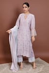 Buy_Ruh Clothing_Blue Chanderi Round Chikankari Kurta Set _at_Aza_Fashions