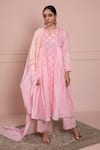 Buy_Ruh Clothing_Pink Cotton Silk Mulmul Round Chikankari Kurta Set _at_Aza_Fashions