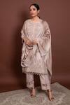 Buy_Ruh Clothing_Brown Chanderi Round Chikankari Kurta Set _at_Aza_Fashions