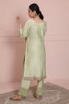 Shop_Ruh Clothing_Green Chanderi V Neck Chikankari Kurta And Pant Set _at_Aza_Fashions