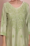 Ruh Clothing_Green Chanderi V Neck Chikankari Kurta And Pant Set _Online_at_Aza_Fashions