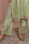 Buy_Ruh Clothing_Green Chanderi V Neck Chikankari Kurta And Pant Set _Online_at_Aza_Fashions