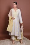 Buy_Ruh Clothing_White Chanderi Notched Chikankari Kurta Set _at_Aza_Fashions