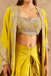 JAYANTI REDDY_Yellow Raw Silk Embroidered Zardozi Cape With Cowl Skirt Set  _Online_at_Aza_Fashions