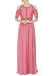 Buy_Kresha Lulla_Pink Embellished Cold-shoulder Gown_at_Aza_Fashions