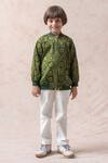 Thetaa_Green Modal Satin Ajrakh Bomber Jacket _Online_at_Aza_Fashions