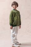 Buy_Thetaa_Green Modal Satin Ajrakh Bomber Jacket _Online_at_Aza_Fashions