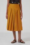 The Summer House_Yellow Certified Organic Cotton Twill Kian Pleated Midi Skirt_Online_at_Aza_Fashions