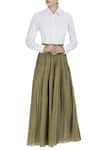 Buy_Urvashi Kaur_Olive Green Silk Zari, Embroidery Pleated High Waist Palazzo _at_Aza_Fashions