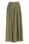 Shop_Urvashi Kaur_Olive Green Silk Zari, Embroidery Pleated High Waist Palazzo _at_Aza_Fashions