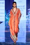 Buy_Rajdeep Ranawat_Peach 100% Silk V Neck Embellished Kaftan Dress  _at_Aza_Fashions