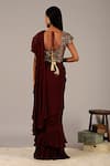 Shop Nidhika Shekhar Maroon Silk Georgette Lining Shantoon V Neck Pre-draped Saree Set at Aza Fashions Shop_Nidhika Shekhar_Maroon Silk Georgette Lining Shantoon V Neck Pre-draped Saree Set _at_Aza_Fashions
