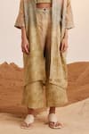 Cord_Beige Linen Printed Impression Jacket Shawl Collar Peru And Pant Set _Online_at_Aza_Fashions