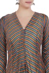 PRAMA BY PRATIMA PANDEY_Multi Color V Neck Handwoven Chanderi Silk Tunic  _at_Aza_Fashions