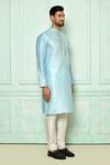 Arihant Rai Sinha_Blue Silk Embroidered Placket Kurta_Online_at_Aza_Fashions