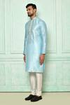 Buy_Arihant Rai Sinha_Blue Silk Embroidered Placket Kurta_Online_at_Aza_Fashions