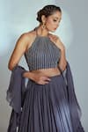 Buy_suruchi parakh_Grey Woven And Embroidered Thread & Sequin Work Halter Pleated Lehenga Blouse Set_Online_at_Aza_Fashions
