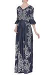 Buy_Geisha Designs_Blue Pleated Maxi Dress With Applique Work_at_Aza_Fashions