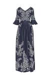 Geisha Designs_Blue Pleated Maxi Dress With Applique Work_Online_at_Aza_Fashions