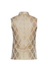 Shop_Vavci_Cream Brocade Embroidered Beads And Gold Bundi For Men_Online_at_Aza_Fashions