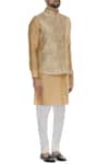Vavci_Cream Kinkhwab Brocade Nehru Jacket For Men_Online_at_Aza_Fashions
