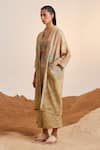 Shop_Cord_Beige Linen Printed Impression Jacket Shawl Collar Peru And Pant Set _Online_at_Aza_Fashions