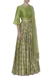 I am Design_Green Thread Embroidered Blouse With Lehenga And Dupatta_Online_at_Aza_Fashions