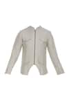 Buy_Barkha 'N' Sonzal_Beige Linen Embroidered Beads Zippered Jacket With Pockets  _Online_at_Aza_Fashions