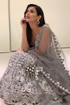 Buy_Reeti Arneja_Steel Grey Embroided Net Lehenga And Shantoon Blouse._at_Aza_Fashions