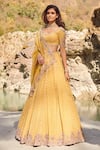 Buy_Dolly J_Yellow Silk Chiffon Embroidery Leaf Neck Adeline Bridal Lehenga Set _at_Aza_Fashions