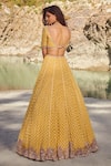 Shop_Dolly J_Yellow Silk Chiffon Embroidery Leaf Neck Adeline Bridal Lehenga Set _at_Aza_Fashions