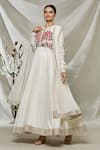 Buy_Rohit Bal_White Embroidered Floral Round Gathered Sleeve Anarkali Set_Online_at_Aza_Fashions