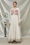 Rohit Bal_White Embroidered Floral Round Gathered Sleeve Anarkali Set_Online_at_Aza_Fashions