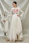 Buy_Rohit Bal_White Embroidered Floral Round Gathered Sleeve Anarkali Set_at_Aza_Fashions