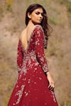 Buy_Dolly J_Maroon Silk Chiffon Embroidery V Neck Elsie Anarkali Set _Online_at_Aza_Fashions
