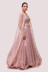 Buy_Onaya_Pink Lycra Embroidered Sequin V Neck Jacket Lehenga Set _Online_at_Aza_Fashions