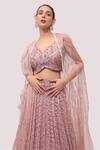 Shop_Onaya_Pink Lycra Embroidered Sequin V Neck Jacket Lehenga Set _Online_at_Aza_Fashions