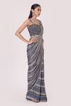 Onaya_Grey Chiffon Cutdana, Crystals, Diamond Pattern Pre-draped Saree With Blouse_Online_at_Aza_Fashions