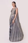 Buy_Onaya_Grey Chiffon Cutdana, Crystals, Diamond Pattern Pre-draped Saree With Blouse_Online_at_Aza_Fashions