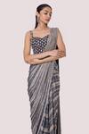 Shop_Onaya_Grey Chiffon Cutdana, Crystals, Diamond Pattern Pre-draped Saree With Blouse_Online_at_Aza_Fashions